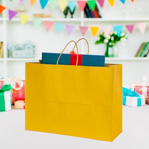 BLEWINDZ 70Pcs Large Paper Bags with Handles, 16x6x12 Inches Yellow Paper Shopping Bag for Small Business, Large Kraft Gift Bag Bulk for Grocery Mechandise Retail - Image 3