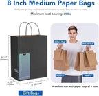 GSSUSA 400 Pack 8x4.25x10.5'' Paper Bags with Handles Bulk, Black Kraft Paper Gift Bags for Small Business, Sturdy Grocery Retail Shopping Bag, Birthday Party Favor Bag, Craft - Image 2