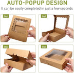 8x8x2 Auto-Popup Cookie Boxes with Window, Brown, 60 Pack - Image 6
