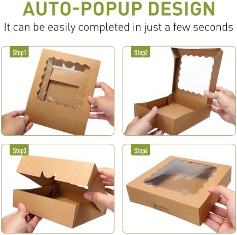 8x8x2 Auto-Popup Cookie Boxes with Window, Brown, 60 Pack - Image 6