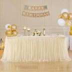 Suppromo 8ft Champagne Tulle Tablecloths for Rectangle Tables 8 Foot Stretch Rectangular Table Cloths Wrinkle Free Table Cover with Tutu Skirt for Wedding Birthday Party Banquet Buffet Cake Event - Image 3