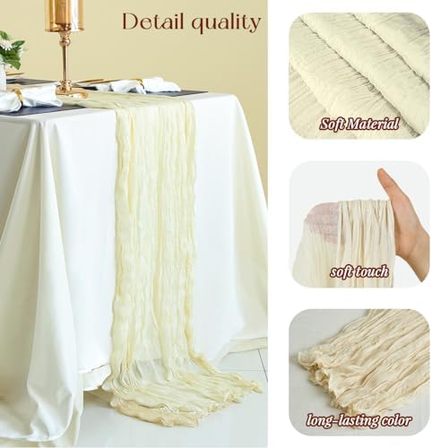 Sioloc 10 Pack Beige Cheesecloth Table Runner 120'' x 35'',Spring Easter Decor Soft Gauze Boho Wedding Table Decor for 10ft Table Birthday Party,Baby Shower, Bridal Shower, Home & Event Decor - Image 2