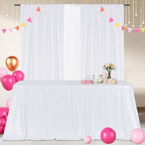 Poise3EHome White Sequin Tablecloth 60×120 Inch Rectangle Sparkly Fabric Table Cloth for Birthday Wedding Party Holiday Baby Shower Christmas Decoration - Image 4