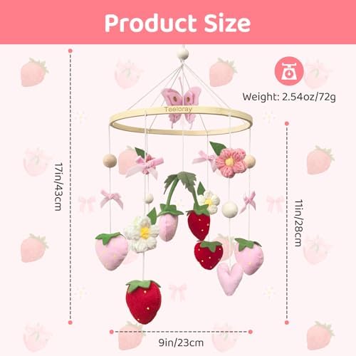 Strawberry Baby Crib Mobile for Girls Pink Bow Nursery Decor - Image 4