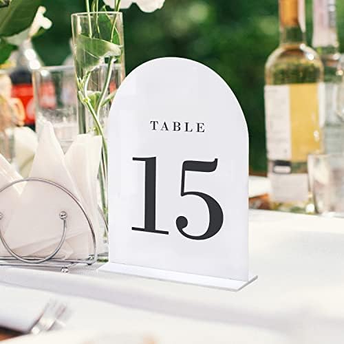 UNIQOOO White Arch Wedding Table Numbers with Stands 1-15, 5x7" Acrylic Signs and Holders, Perfect for Centerpiece, Reception, Decoration, Party, Anniversary, Event - Image 3