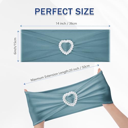 Pack of 120 Spandex Chair Sashes Bows Stretch Chair Cover Band with Buckle Slider Universal Elastic Chair Ties for Wedding Banquet Party Event Decoration (Dusty Blue) - Image 2