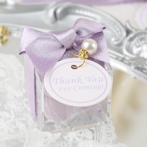 ACITHGL 30 Sets Fully Assembled Small Bubble Candle Party Favors for Guests Bulk Bridal Showers Favors Candles with Stylish Ribbons Thank You Cards Gifts (Shimmering Purple) - Image 3