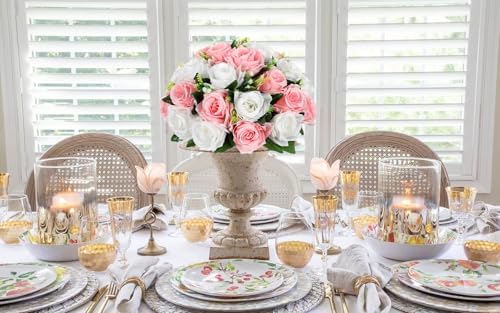 Briful Fake Floral Balls for Centerpieces - 2PCS 11.8" Large Faux Rose Flower Arrangement Silk Flower Bouquet for Home Wedding Party Anniversary Table Vase Flower Stand Decor(White Pink) - Image 6