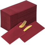 KAMMAK Burgundy Napkins Disposbale Wine Red Cloth like Paper Dinner Napkins with Pocket 100 Pack Guest Hand Towel for Party Decoration, Wedding Reception, Bathroon, Restaurant (16.5 x 16.5 inch) by KAMMAK