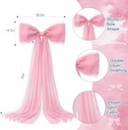 39x70 Inch Extra Large Pink Bow Decorations, Giant Tulle Bow for Wedding Backdrop, Big Coquette Room Wall Decor, Bridal Shower Baby Birthday Party Arch Supplies (Pink) - Image 2