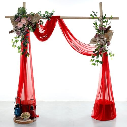 Pack of 2 Wedding Arch Drape Panel Fabric 30" x 50ft - Red - Image 2