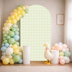 Silly Goose Arch Backdrop Cover Plaids Gingham Stretchy Spandex Arch Stand Cover for Girl Boy 1st Birthday Party Easter Baby Shower Decoration (6FT,Light Green) by HISDH