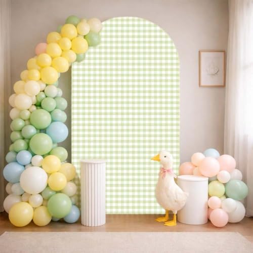 Silly Goose Arch Backdrop Cover Plaids Gingham Stretchy Spandex Arch Stand Cover for Girl Boy 1st Birthday Party Easter Baby Shower Decoration (7.2FT,Light Green) by HISDH