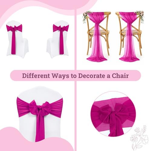 MDS Pack of 75 Chiffon Chair Sashes for Wedding & Event Décor - Magenta - Image 4