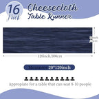 16 Pack Navy Blue Cheesecloth Table Runners 20x120 Inch Gauze Table Runner Cheese Cloth 10FT Blue Table Runner Rustic Sheer Runner for Wedding Baby Shower Birthday Party Table Decor - Image 2