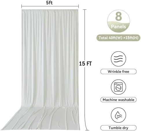 40ftx15ft Ivory Backdrop Curtains for Parties, Wrinkle Free Polyester Ivory Photo Backdrop Drapes 8 Panels 15 ft Long Back Drop Cloth Drapey for Wedding Birthday Photography Background Curtain - Image 6