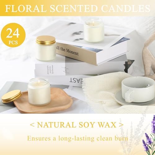 ACITHGL 24 Pcs Frosted Glass 4oz Mini Mason Jar Candles Small Lavender Scented Candles Bulk Aromatherapy Ideal Souvenir Favors for Wedding Birthday Party (Gold, Frosted, 24) - Image 4
