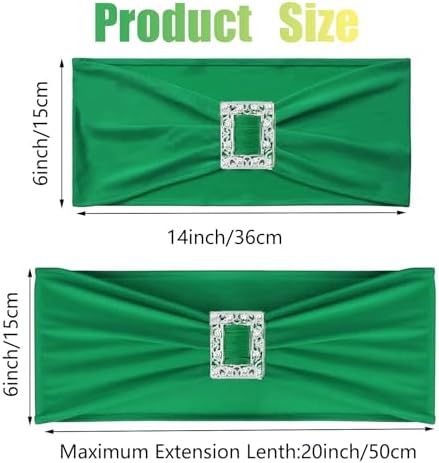 Spandex Emerald Green Chair Sashes Bows 50 PCS Stretch Chair Cover Band - Image 2