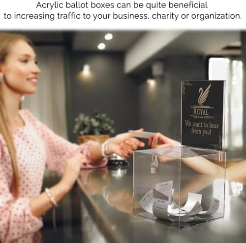 Marketing Holders 8 Inch Locking Ballot Box with Removable 8.5" x 11" Header Sign Holder Clear Acrylic Cube Suggestion Bin - Image 2