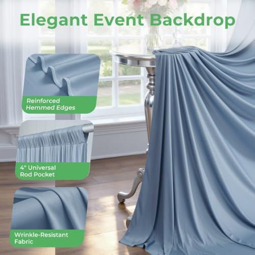50ftx14ft Dusty Blue Backdrop Curtain for Wedding Parties - Image 6