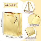 Seajan 50 Pack Metallic Gold Gift Bags with Handles and Tags for Parties - Image 2