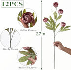 12 Pcs 27" Faux Silk Peony Artificial Flowers Stems for Vase (Warm Pink) - Image 5