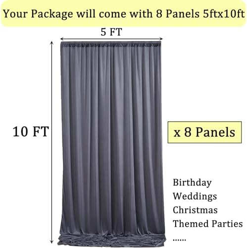 40ftx10ft Wrinkle Free Charcoal Backdrop Curtains for Parties, 8 Panels 5x10ft Silky Polyester Photo Backdrop Drapes for Wedding Birthday Photography Background Backdrop Stand - Image 4