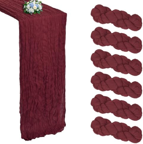 6 Pack Burgundy Cheesecloth Table Runner 10Ft 23 x 120 Inch by RestfulGlow