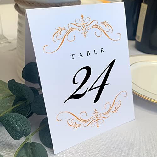Classic Flourish Table Numbers, Orange, 1-65 by DocumentsandDesigns