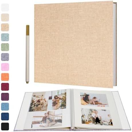Vienrose Large Photo Album Self Adhesive for 4x6 8x10 10x12 Pictures Scrapbook Album DIY Scrap Book 40 Sticky Pages with A Metallic Pen 13"x12.6"40 Pages Khaki by Vienrose