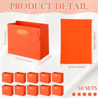 Qilery 50 Pcs Wedding Paper Gift Bags Bulk with Tissue Paper Small Gift Bags with Handle and Tags for Birthday Wedding 4th of July Party Business(Orange,4.7 x 2.4 x 3.9'') - Image 2