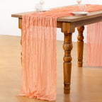 DeZerlor Peach Cheesecloth Table Runners 4 Pack Summer Boho Runners - Image 5