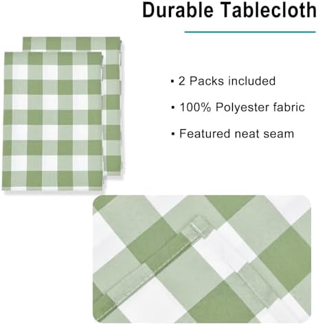 Hiasan Buffalo Plaid Tablecloth 60 x 84 inch 2 Pack Sage Green and White - Image 4