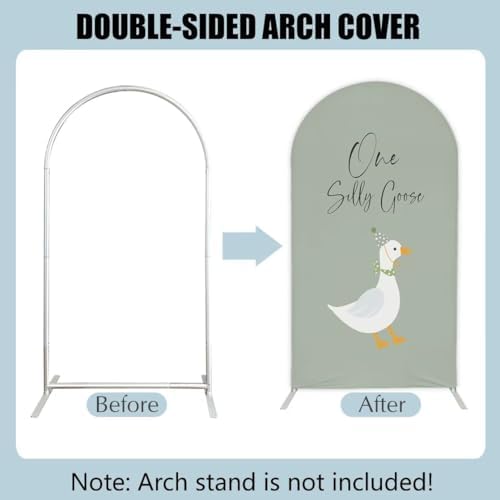 One Silly Goose Arch Backdrop Cover 5FT Green Round Top Arch Stand Cover for Baby Shower 1st Birthday Party Decorations - Image 5