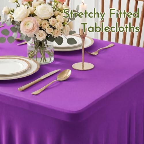 Purple Spandex Tablecloth for 8FT Rectangle Tables, Table Skirt - Image 5