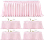 4 Panels Pink Desk Skirt for Teacher Desk 6ft Table Skirts for Rectangle Tables 6ft Spandex Curtain Table Skirt for Classroom Ruffle Fabric Tablecloth for Party Wedding Baby Shower Decorations by Tao-GePartyDecorations
