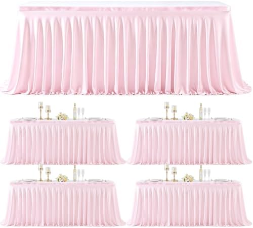 4 Panels Pink Desk Skirt for Teacher Desk 6ft Table Skirts for Rectangle Tables 6ft Spandex Curtain Table Skirt for Classroom Ruffle Fabric Tablecloth for Party Wedding Baby Shower Decorations by Tao-GePartyDecorations