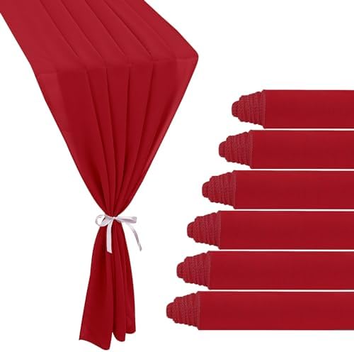 6 Pack 10Ft Red Chiffon Table Runner 29x120 Inches Sheer Fabric Table Runner Romantic Wedding Runner for Thanksgiving Christmas Bridal Shower Decorations（Red） by JALANCY