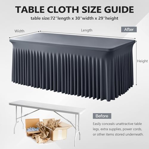 Wish Care 2 Pack Gray Spandex Table Clothes for 6 Foot Rectangle Tables, 6FT Wrinkle Free Fitted Tablecloths Ruffles Design Table Cover for Party, Banquet, Wedding and Events - Image 3