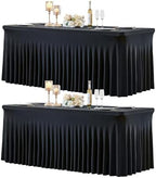 2 Pack 6ft Black Spandex Tablecloths for Rectangle Tables Wrinkle Free Black Rectangle Table Cloths Stretch Fitted Table Cover with Skirt for Wedding Birthday Party Banquet Baby Shower Buffet Event by Suppromo