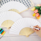 WAYASDCU 100pcs Paper Fans Handheld Folding Fans Bulk Fans for Line Dancing Bulk White Wedding Fans Folding Fans Handheld for Guest Dancing Party DIY Craft Photo Props Wall Decoration - Image 4