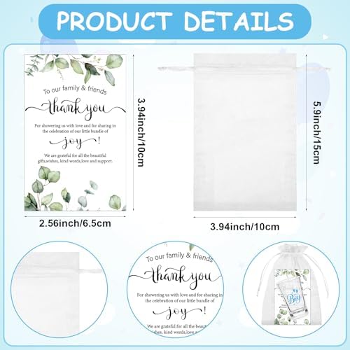 60 Sets Baby Shower Favors for Guests Acrylic Shot Glasses Boy Girl Theme Party Gift with Clear Shot Glasses Thank You Card Organza Bag Tea Party Favor Thank You Gifts for Gender Reveal(Boy) - Image 3