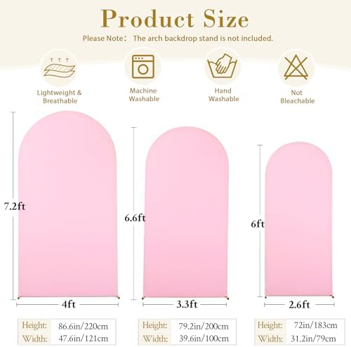 White and Pink Arch Cover 3 Set-7.2FT, 6.6FT, 6FT Arch Backdrop Cover Spandex Fitted 2-Color Fabric Stand Covers for Baby Shower Gilrs Birthday Party Ceremony Banquet Photo Background Decorations - Image 6