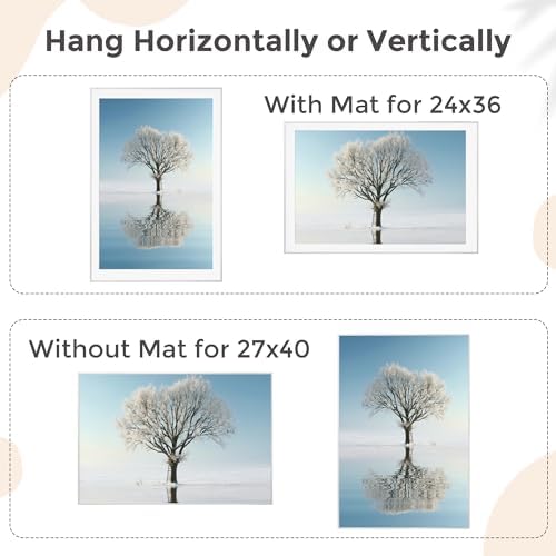 27x40 Metal Picture Frame For Wall With Mat For 24x36, 27''x40'' Aluminum Photo Frames With Tempered Glass For Home Decor, Minimalist Modern Poster Frame Horizontal And Vertical Formats, Silver - Image 2