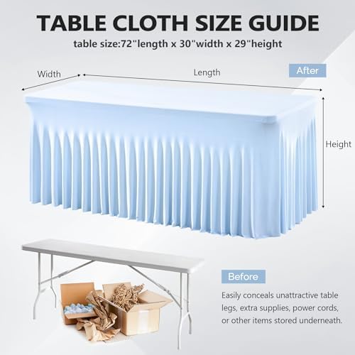 Wish Care 2 Pack Baby Blue Spandex Table Clothes for 6 Foot Rectangle Tables, 6FT Wrinkle Free Fitted Tablecloths Ruffles Design Table Cover for Party, Banquet, Wedding and Events - Image 3