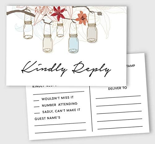 50 Blank RSVP Postcards Mason Jar Lights Print 4"X6" Response Cards,RSVP Reply Card for Wedding,Bridal Shower,Baby Shower by Inkdotpot