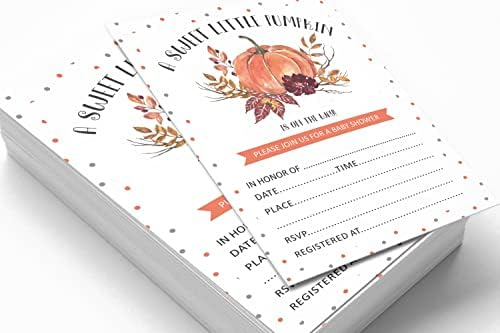 Pack of 30, Boy Baby Shower Party Collection, Baby Shower Invitation Cards, Fill in the Blank Invites WIth Envelopes, Little Pumpkin Theme Party Supplies - Image 3