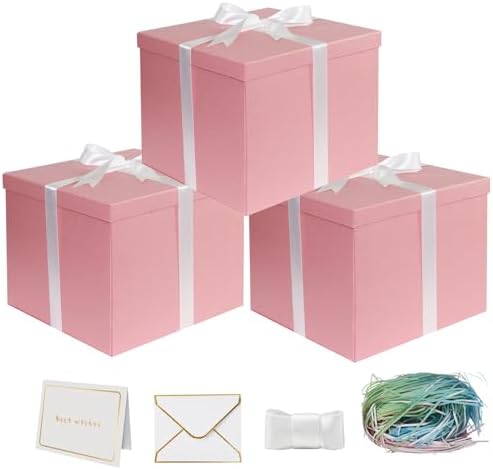 YINUOYOUJIA 3 Pack 12x12x10 Inches Large Pink Gift Box with Lid by YINUOYOUJIA