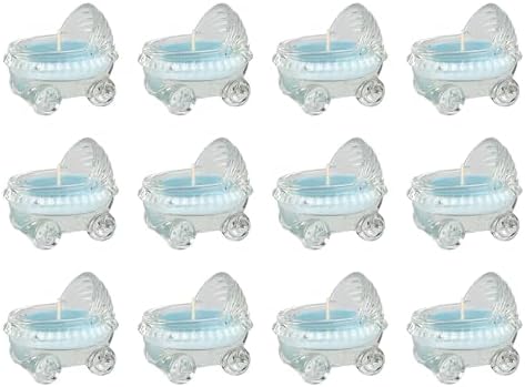 Mega Candles 12 pcs Scented Baby Powder Blue Glass Baby Carriage Container Candles, Palm Wax Candle, Baby Shower Gifts, Decorative Accent, Home Décor, Memory Keepsake, Party Favors, Relaxations by MEGA+CANDLES