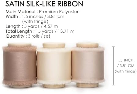 Vitalizart 3 Rolls Handmade Chiffon Silk Ribbon 1 1/2 Inch Nude & White with 3 Rolls Silk Satin Ribbon 1 1/2 inch Champagne & Nude - Image 4